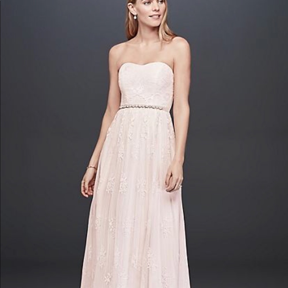 Davids Bridal wedding dress, blush & lace